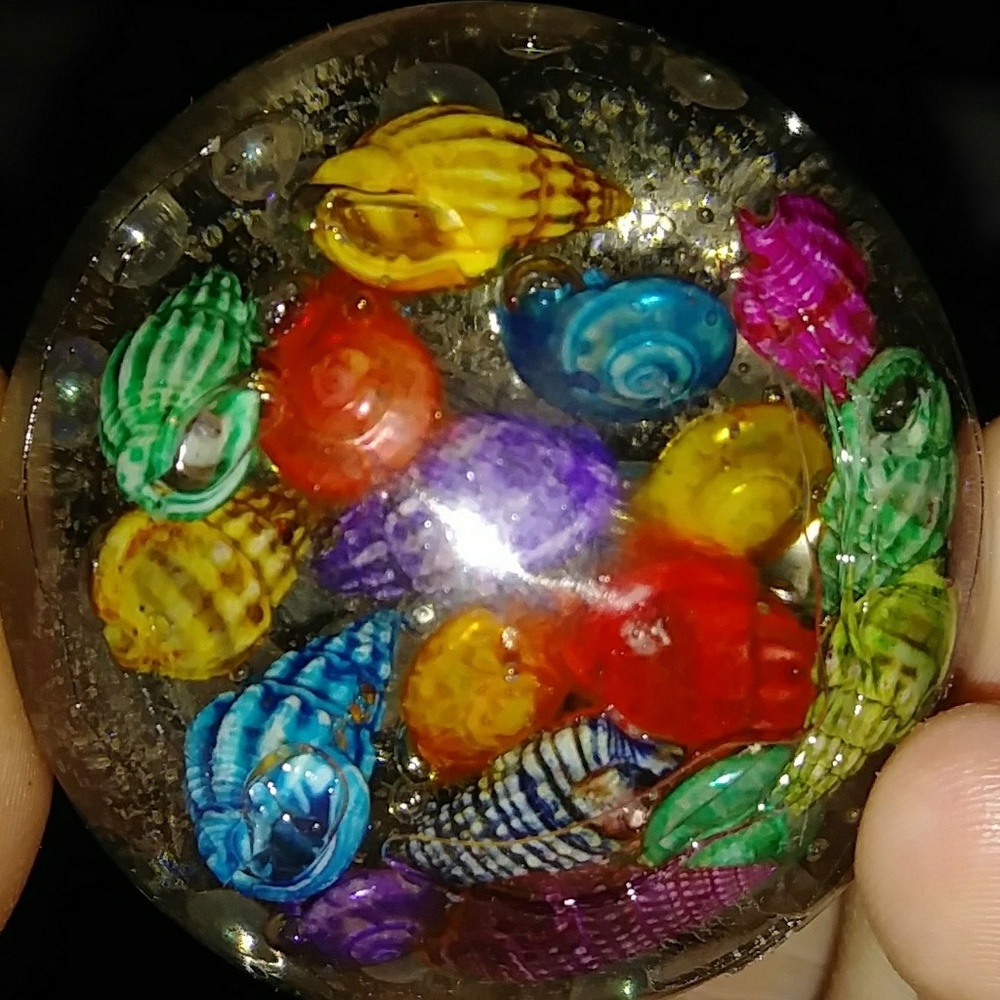 Half sphere rainbow seashell and bubble pendant